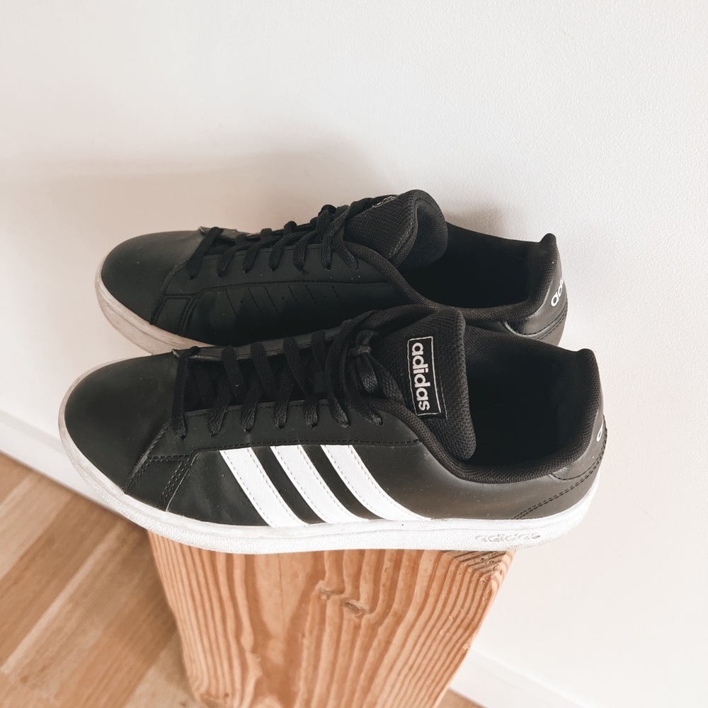 Adidas Black + White Striped Sneakers